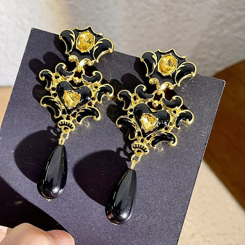 Pre Order:  Black + Gold Palace Drop Earrings