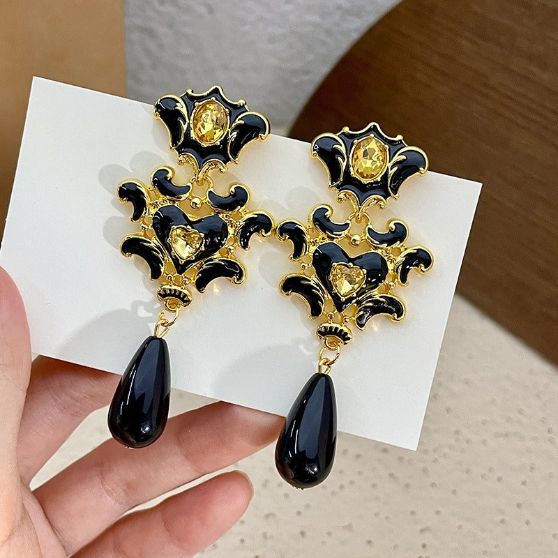 Pre Order:  Black + Gold Palace Drop Earrings