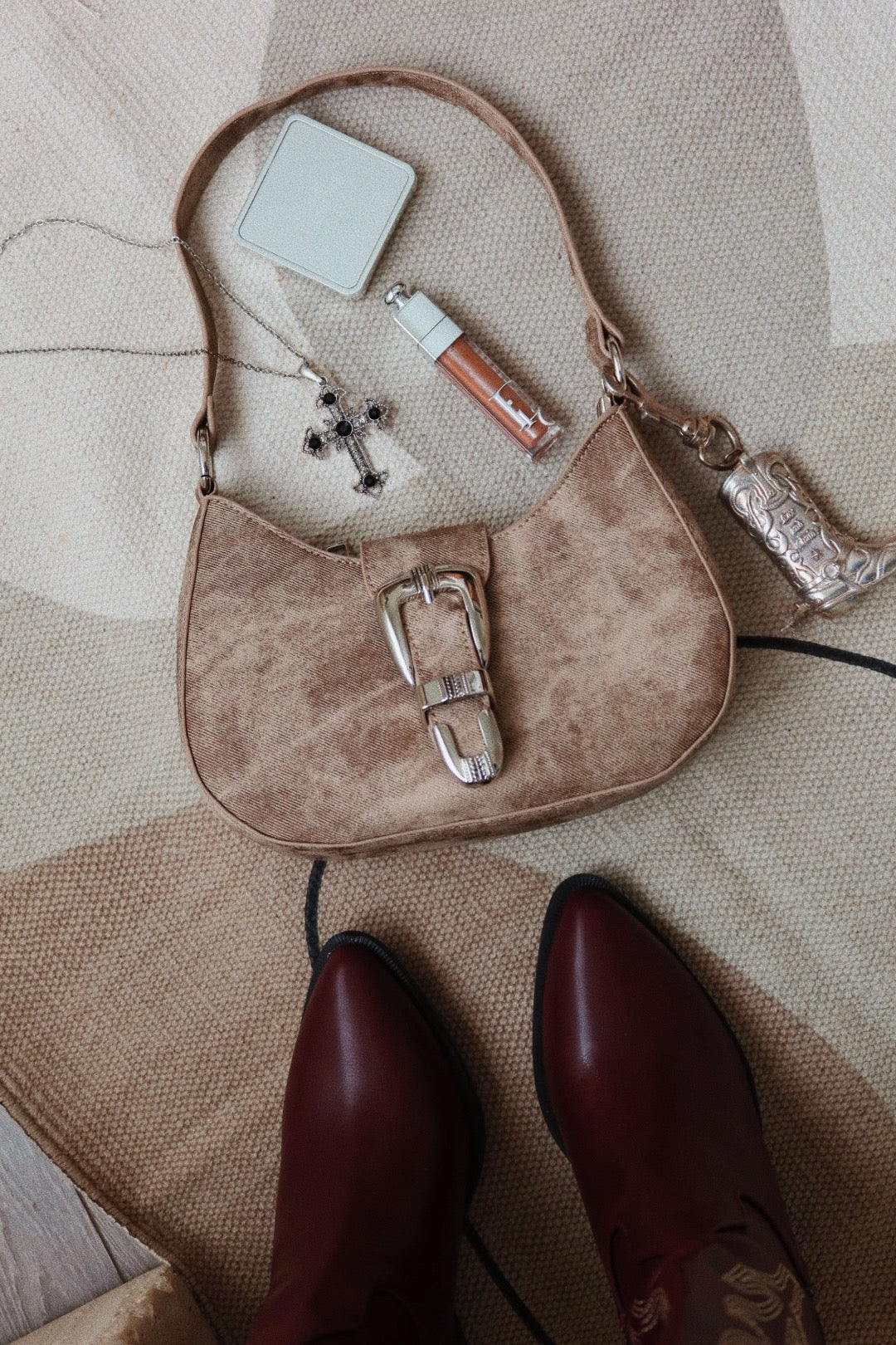 Brynn Buckle Strap Shoulder Bag - Nude