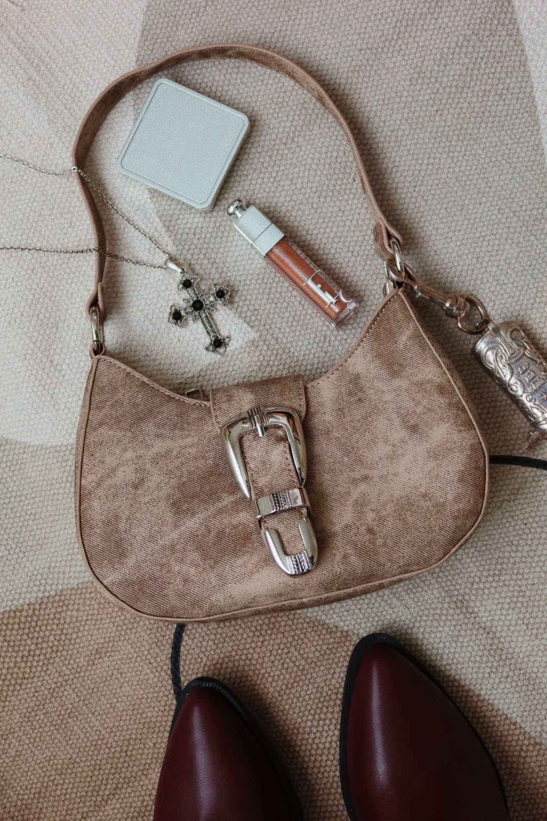 Brynn Buckle Strap Shoulder Bag - Nude