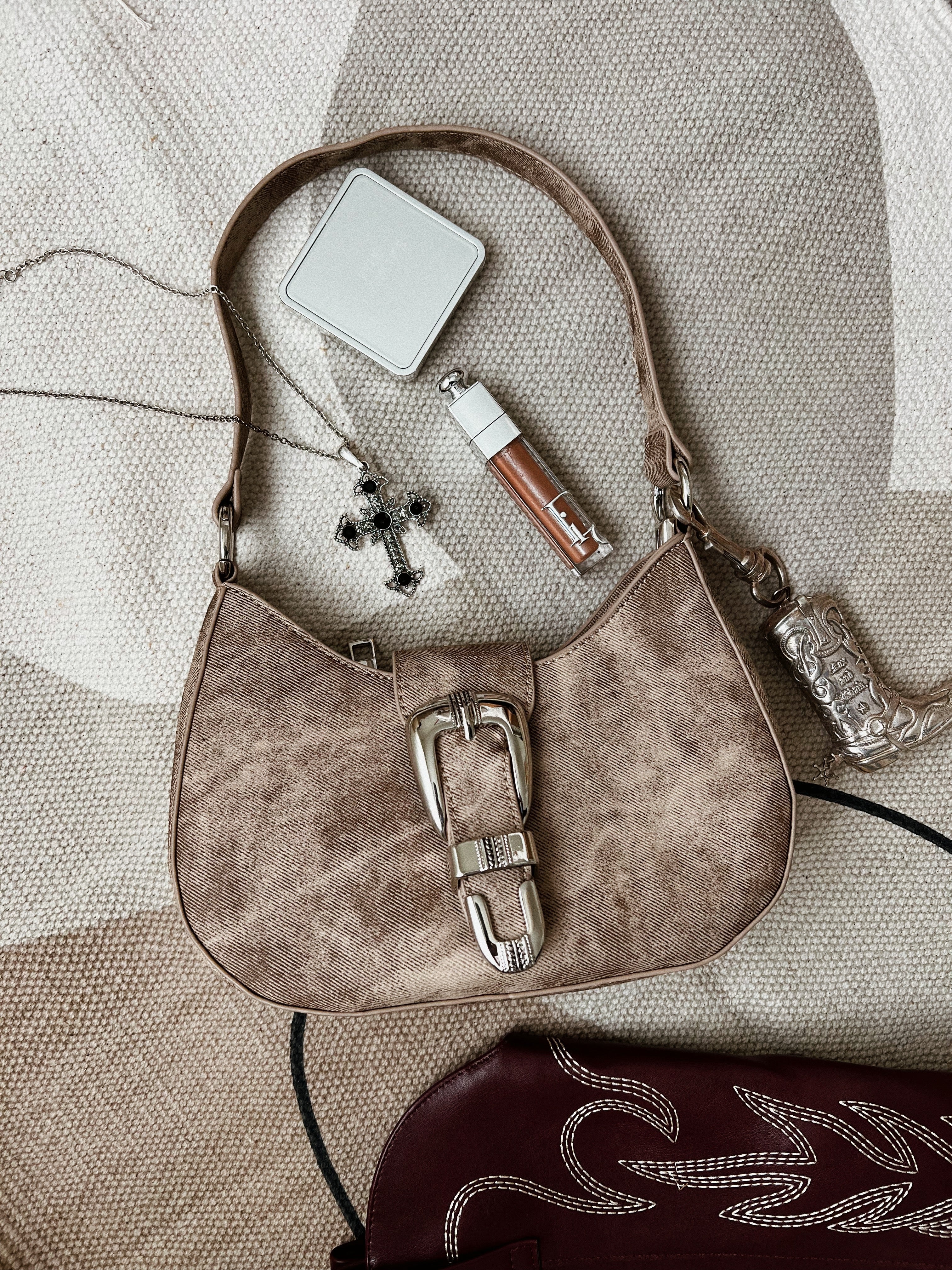 Brynn Buckle Strap Shoulder Bag - Nude